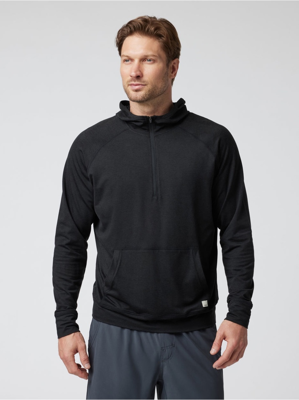 Vuori Men's Ponto Performance Half Zip Hoodie Black Heather